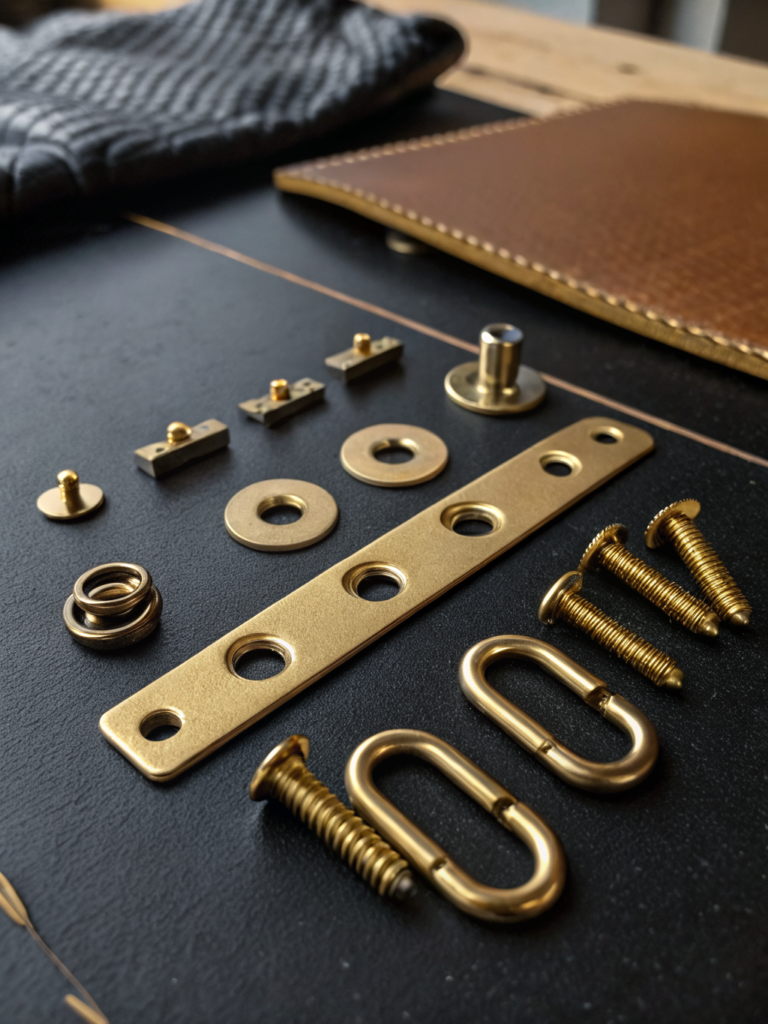 Solid brass hardware, selected for its resistance to wear and timeless aesthetic appeal.